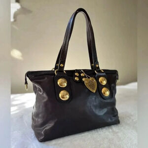 Gucci Babouska Heart GG Chocolate Brown Leather Tote Bag Gold Hardware